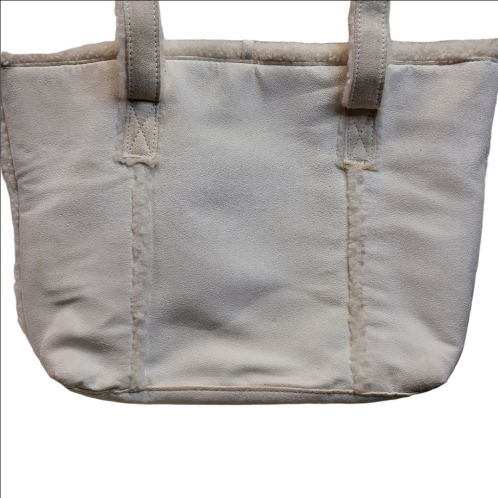 Bath & Body Works white faux suede & sherpa tote bag